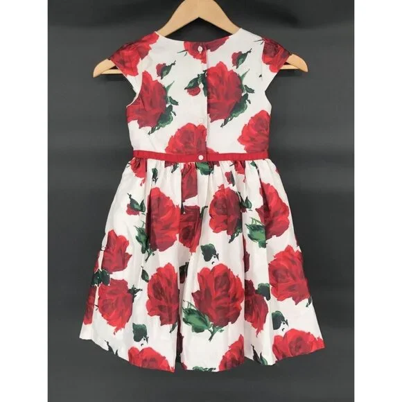 Dressed Up by Gymboree Red Rose Dress Girls 6 Button Detail Dance Church Easter - Picture 2 of 11